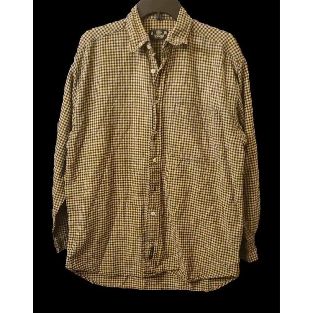 J Riggings Mens M Long Sleeve Button Up Yellow Black Checked Flannel Adult Shirt